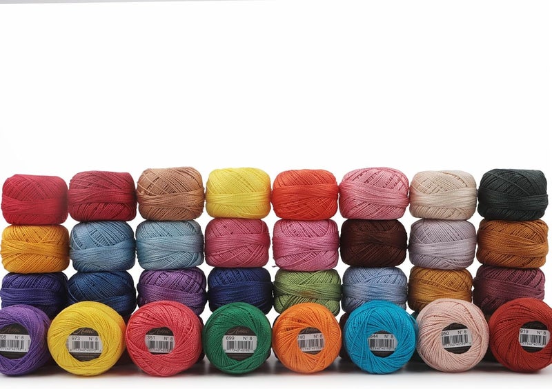 AMOHilos 40 Colors Size 8 Double Mercerized Egyptian Long Staple Cotton Pearl Thread 5 Grams Ball Rainbow Color Embroidery Thread for Crochet Hardanger Cross Stitch Hand Embroidery (40D) - Image 1